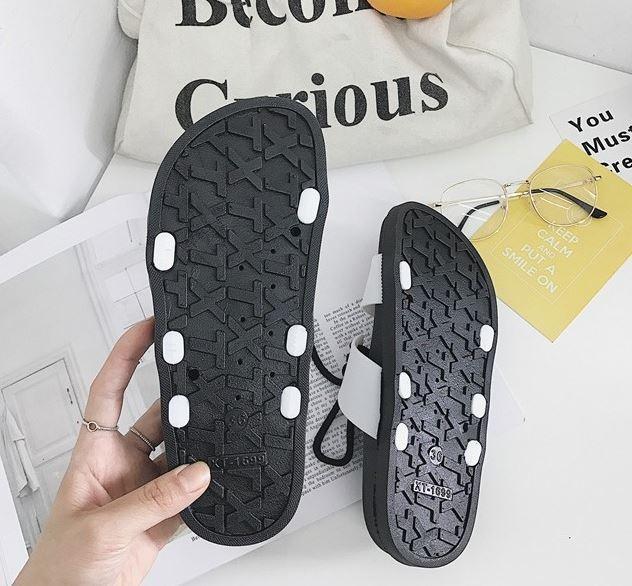 Lace Up Black Pu Summer Flat Rubber Sandals