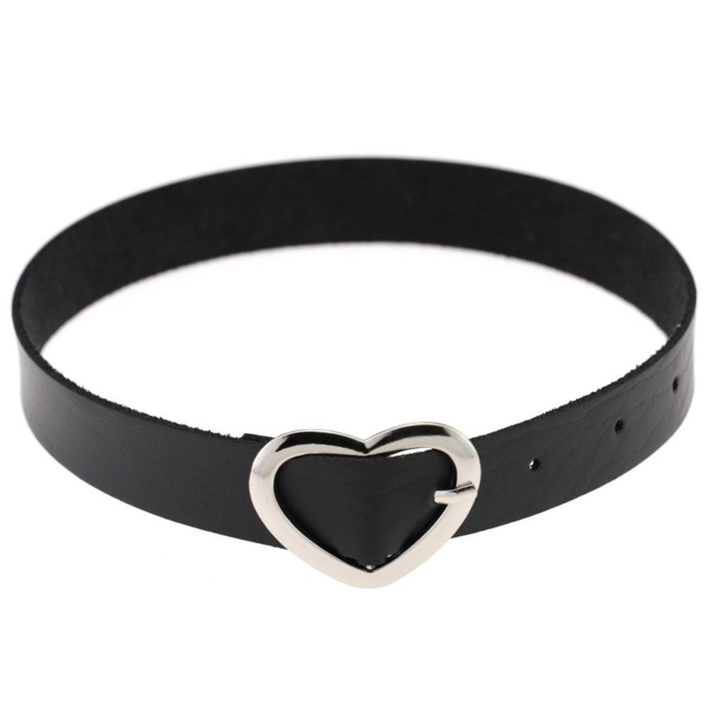 Leather Heart Buckle Belt Choker