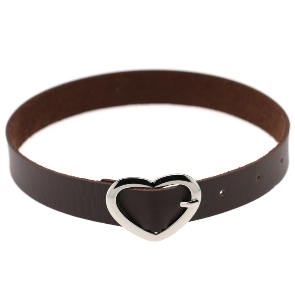 Leather Heart Buckle Belt Choker