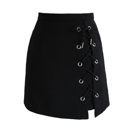 Left Side Lace Up Black Skirt