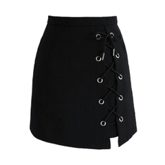 Left Side Lace Up Black Skirt