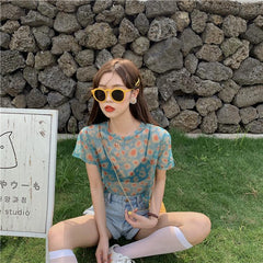 Leopard Print Colorful Transparent Thin Shirt