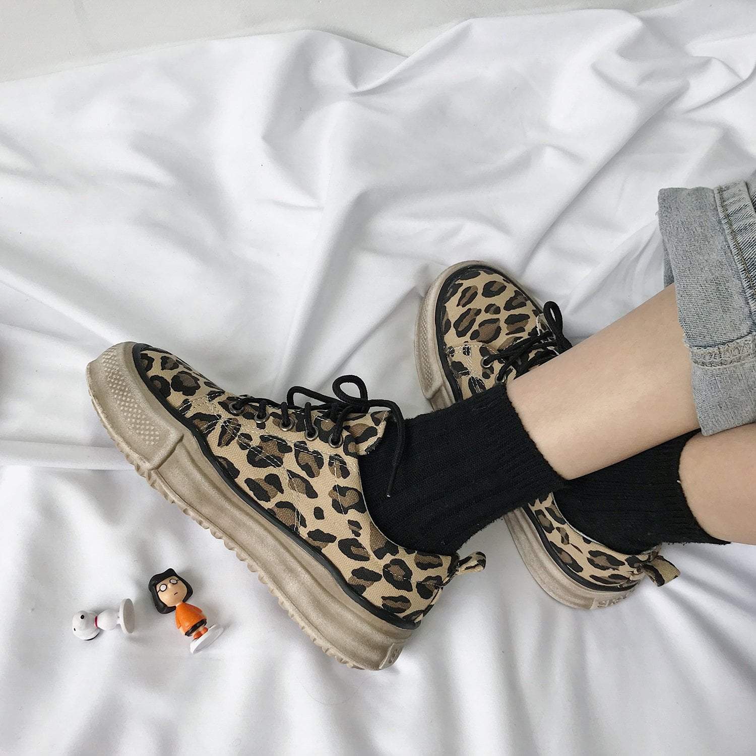 Leopard Print Flat Platform Canvas Sneakers