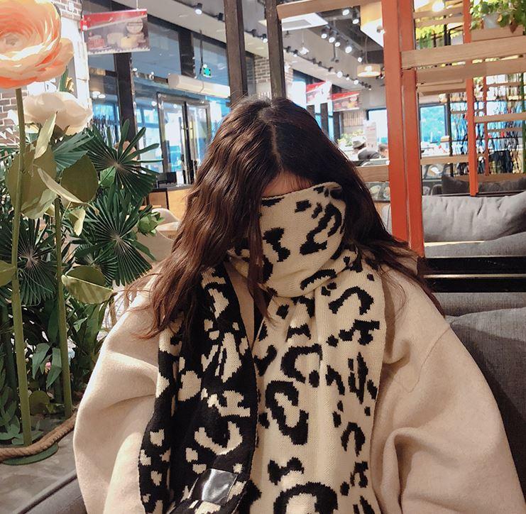 Leopard Print Warm Woolen Knit Scarf