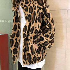 Leopard Print Windbreaker Sporty Zipper Jacket