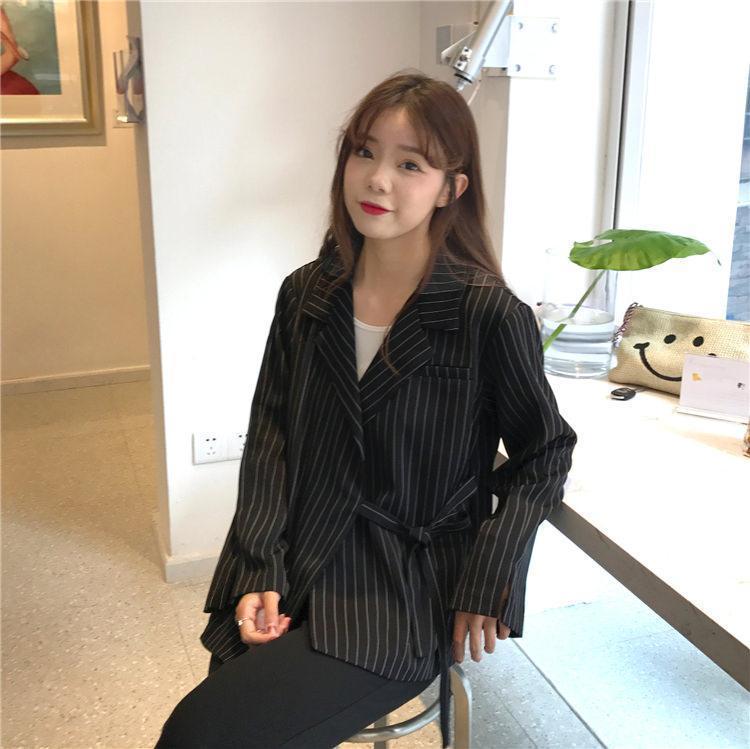 Long Elegant Stripes Collar Classic Jacket