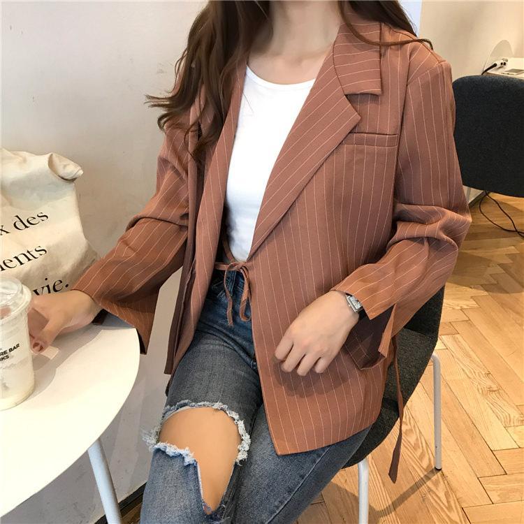 Long Elegant Stripes Collar Classic Jacket