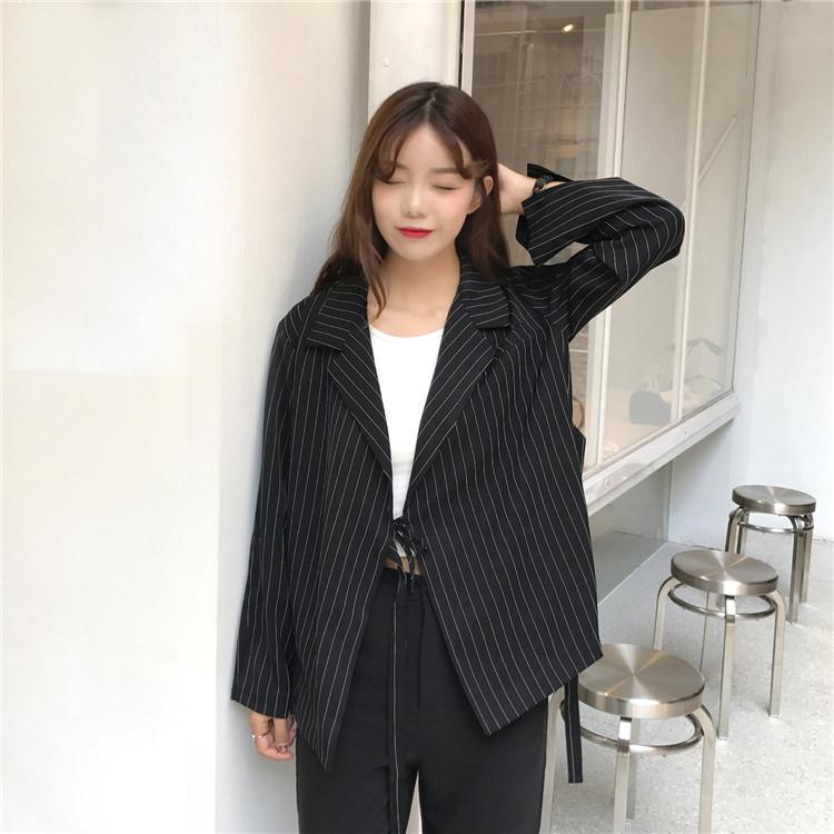 Long Elegant Stripes Collar Classic Jacket