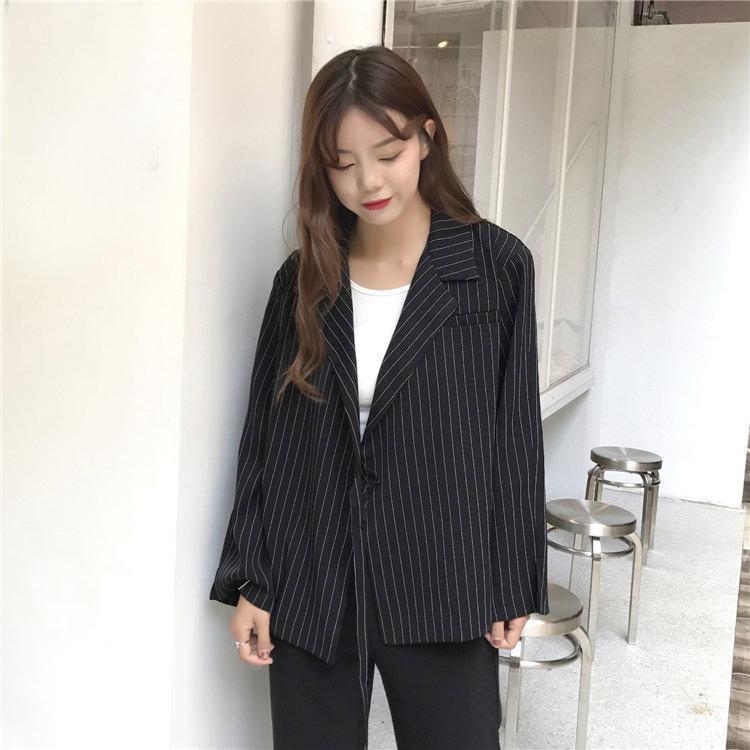 Long Elegant Stripes Collar Classic Jacket