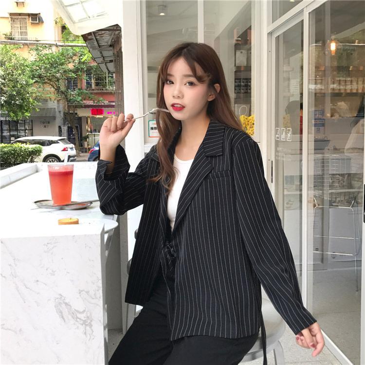 Long Elegant Stripes Collar Classic Jacket