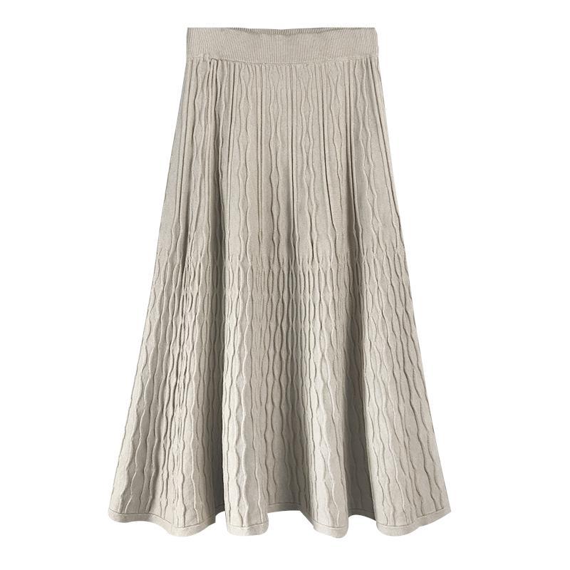 Long High Waist Black Beige Ribbed Skirt