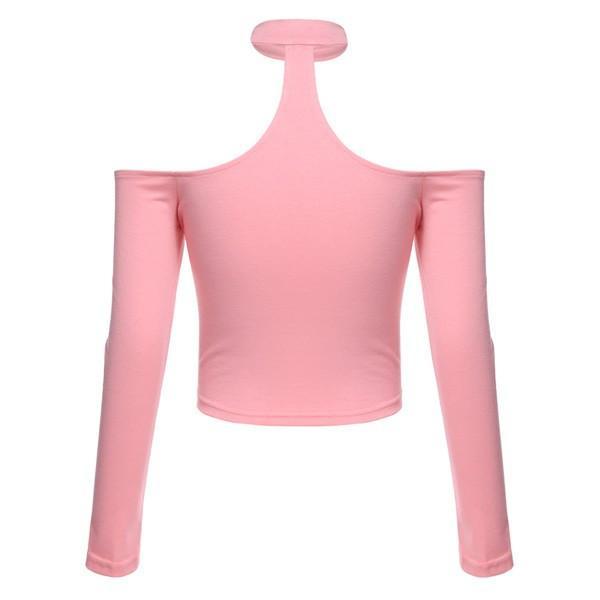 Long Sleeve Open Shoulders Choker Top