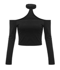 Long Sleeve Open Shoulders Choker Top