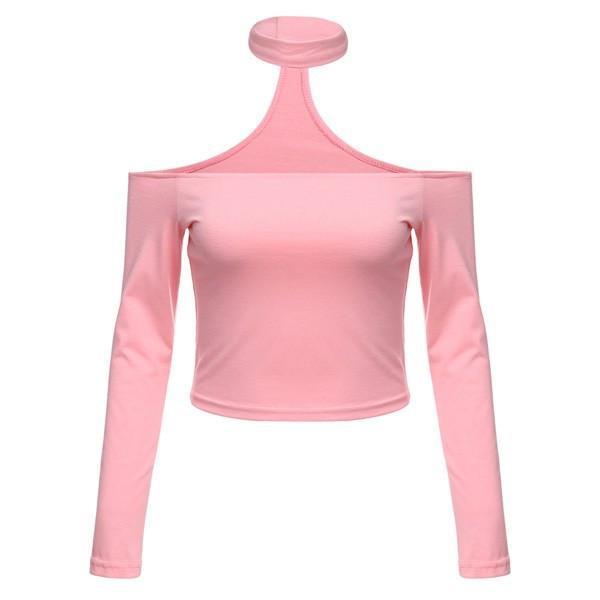 Long Sleeve Open Shoulders Choker Top