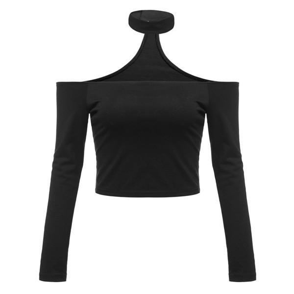 Long Sleeve Open Shoulders Choker Top