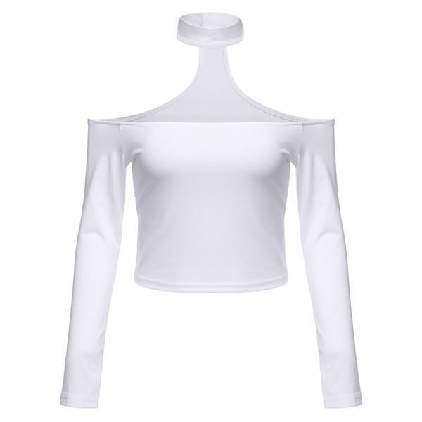 Long Sleeve Open Shoulders Choker Top