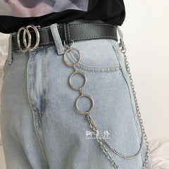 Metallic Double Circle Buckle Belt + Punk Waist Chains