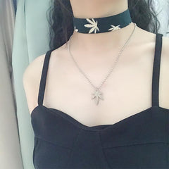 Metallic Silver Street Style Leaf Choker Necklace