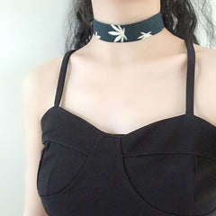 Metallic Silver Street Style Leaf Choker Necklace