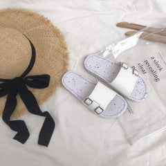 Minimal Black White Buckle Open Flat Sandals