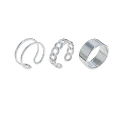 Minimalistic Silver Metal Three Rings Set