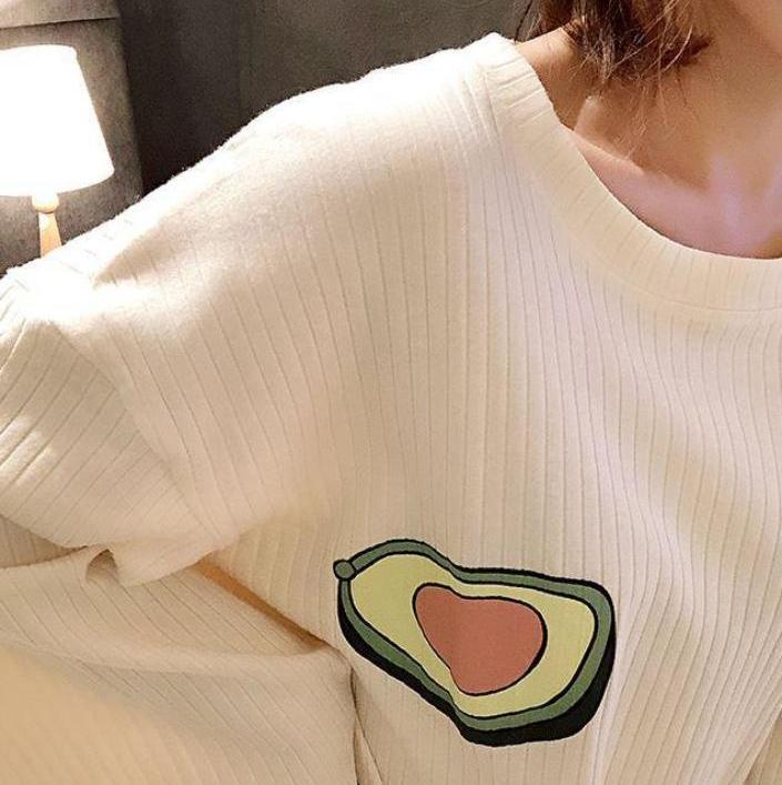 O-Neck Fruit Pattern Avocado Pineapple Pajama