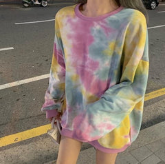 Orange Pink Tie Dye Loose Pastel Aesthetic Sweatshirt