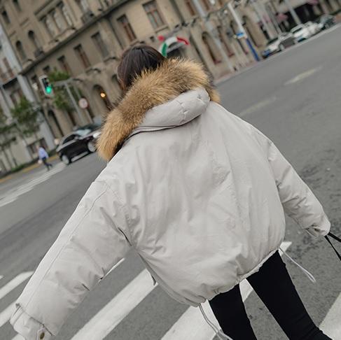 Outwear Fur Hood Beige Gray Overzise Puff Jacket