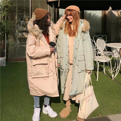 Oversize Pink Mint Faux Fur Hooded Long Coat