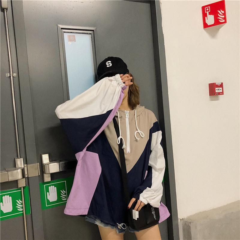 Oversize Sporty Windbreaker Hooded Retro Style Jacket