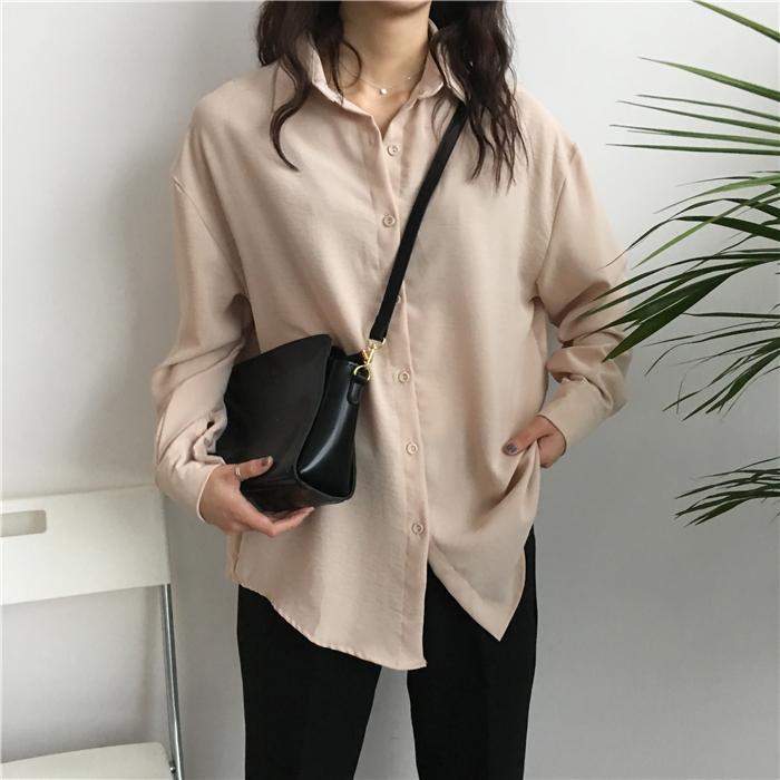 Oversized Beive Buttons Collar Long Blouse