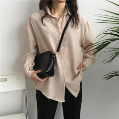 Oversized Beive Buttons Collar Long Blouse