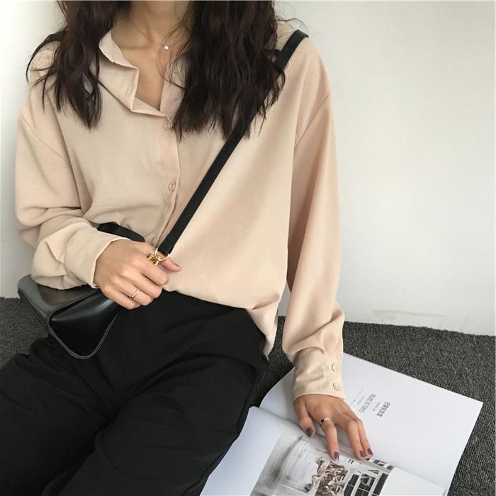 Oversized Beive Buttons Collar Long Blouse