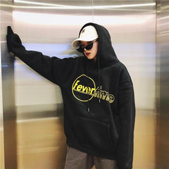 Oversized Fever Time Letters Print Hooded Sweatshirt