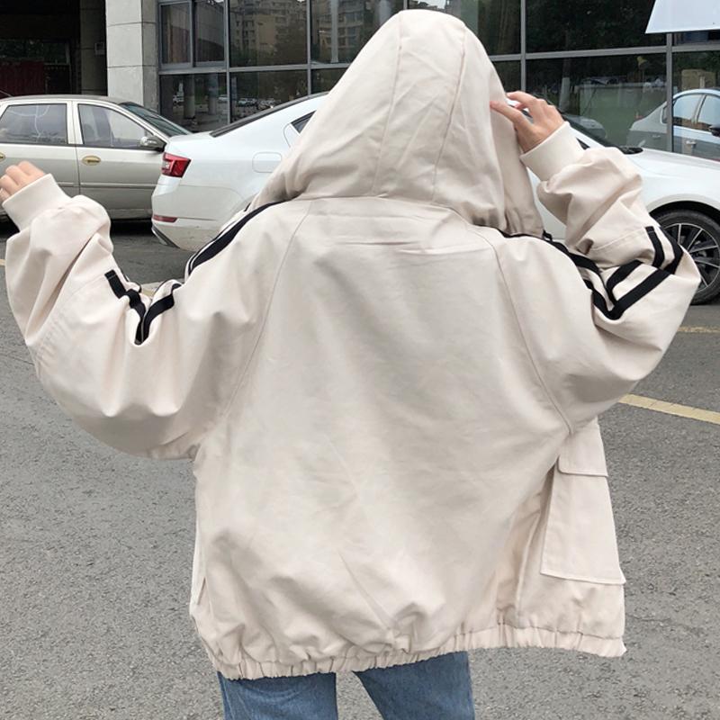 Oversized Hooded Side Stripes Windbreaker Jacket