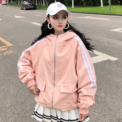 Oversized Hooded Side Stripes Windbreaker Jacket