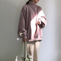 Oversized Warm High Collar Puffed Sleeves Sweatshirt