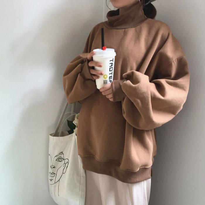 Oversized Warm High Collar Puffed Sleeves Sweatshirt