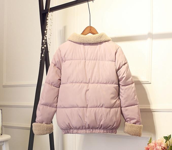 Padded Fluffy Collar Basic Pastel Colors Warm Coat Jacket