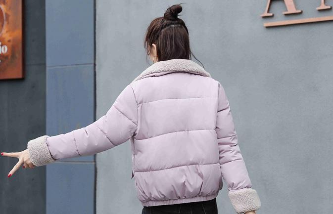 Padded Fluffy Collar Basic Pastel Colors Warm Coat Jacket