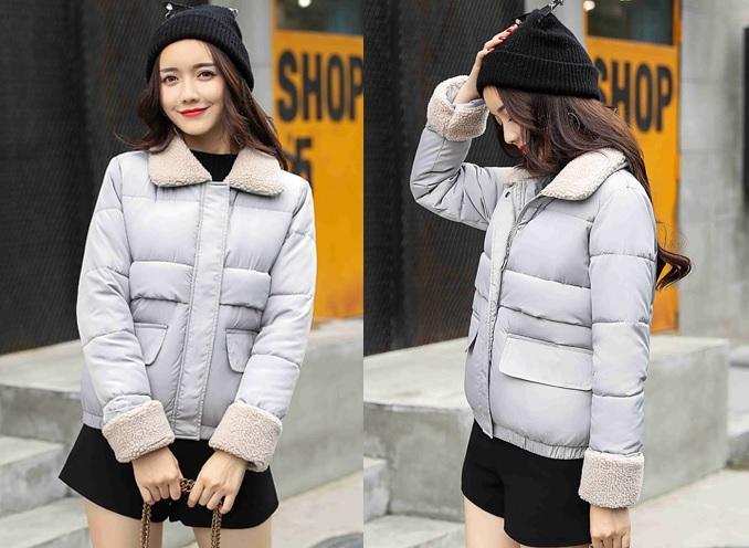 Padded Fluffy Collar Basic Pastel Colors Warm Coat Jacket