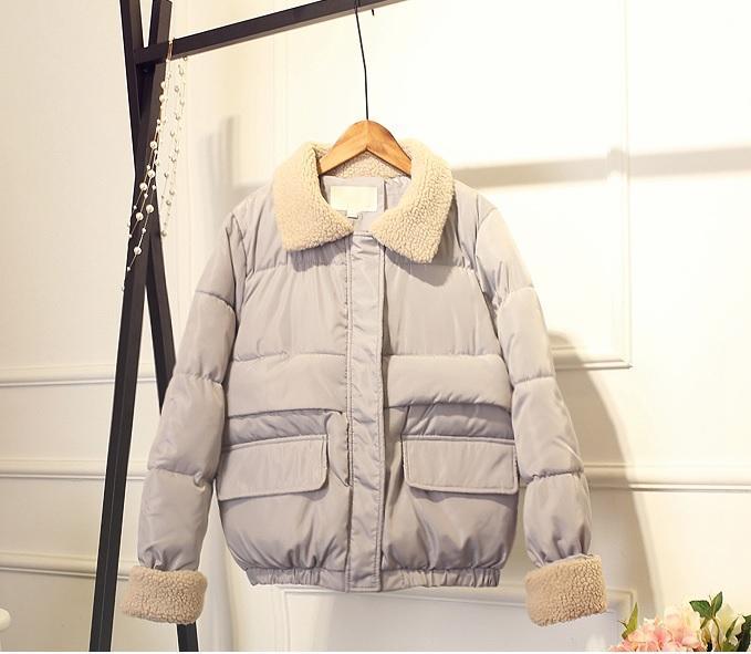 Padded Fluffy Collar Basic Pastel Colors Warm Coat Jacket