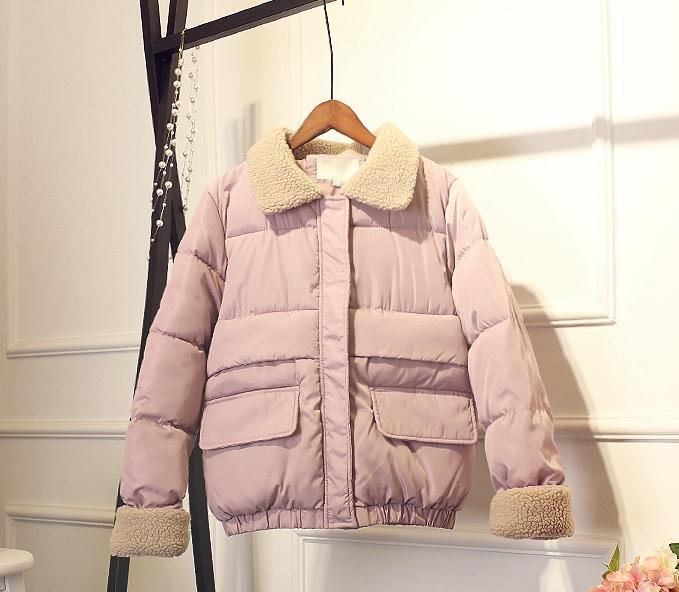 Padded Fluffy Collar Basic Pastel Colors Warm Coat Jacket