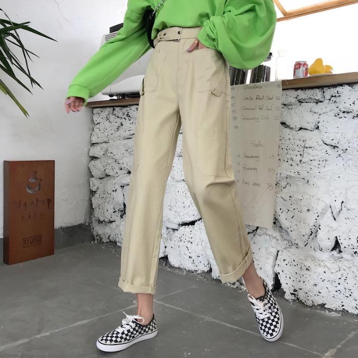 Pastel Aesthetic High Waist Cute Pockets Casual Pants