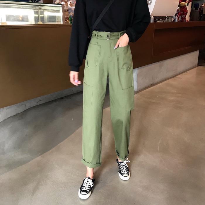 Pastel Aesthetic High Waist Cute Pockets Casual Pants