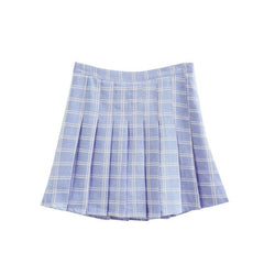 Pastel Colours Poppy Double Lines Plaid Pleated School Skirt