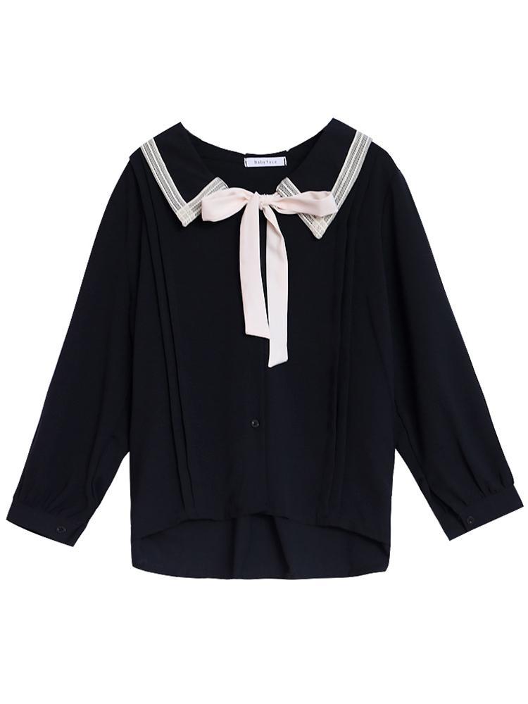 Peter Pan Collar Black Bow Tie Blouse