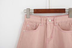 Pink Black Green Denim Above Knee Jean Skirt