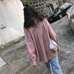 Pink Dark Gray Corduroy Retro Outwear Breast Pockets Jacket