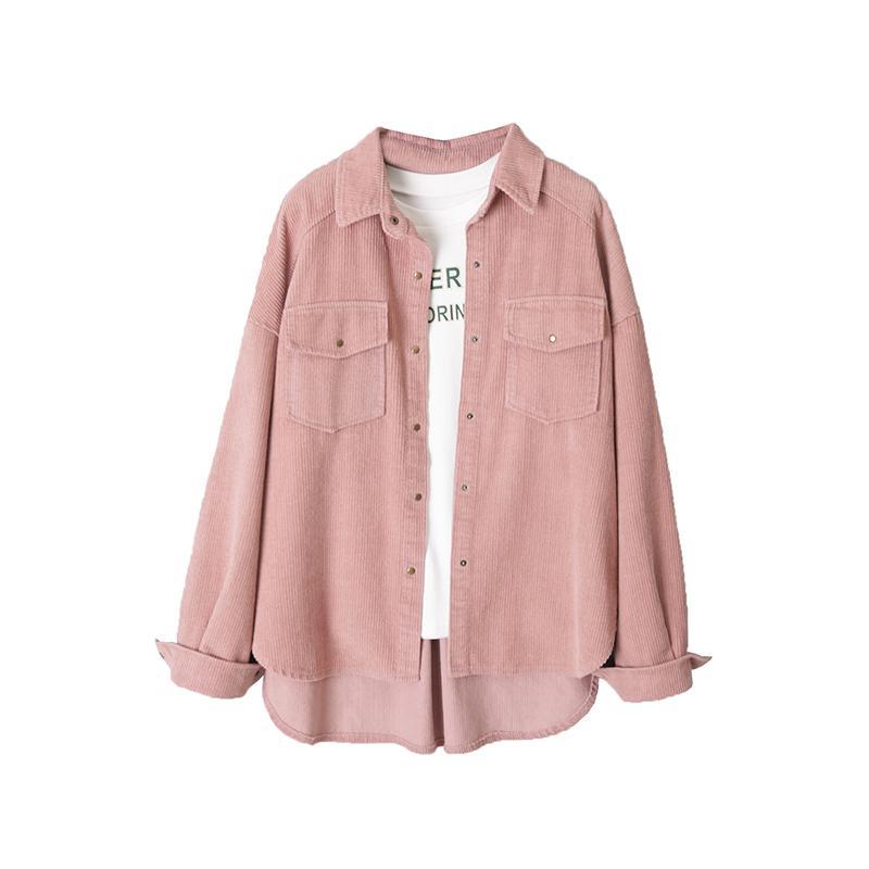 Pink Dark Gray Corduroy Retro Outwear Breast Pockets Jacket